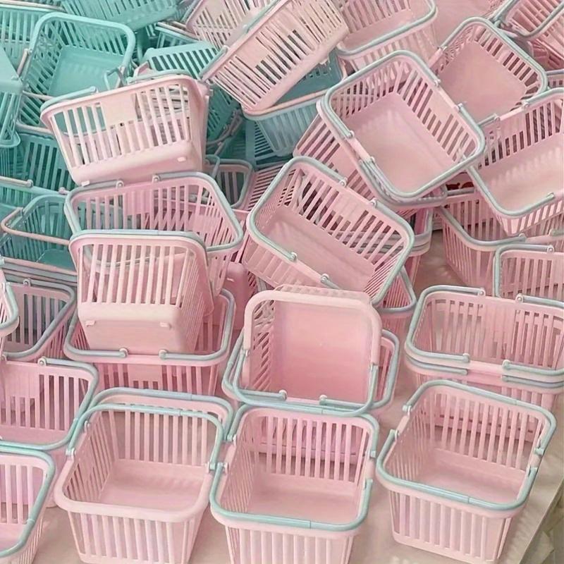 10 Stück Mini Macaronfarbene Kunststoff-Aufbewahrungskörbe mit Griffen Vielseitiger Organizer für Zuhause, Partys, Geschenke und Einkaufswagen, Regalkorb