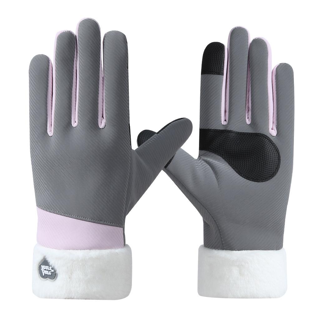 Women's Winter Fleece-Lined Windproof Non-Slip Cycling Gloves with Touchscreen Capability