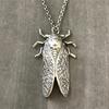 Retro Personality Ancient Silver Insect Cicada Pendant Necklace for Women Halloween Party Gothic Punk Jewelry Accessories Gifts
