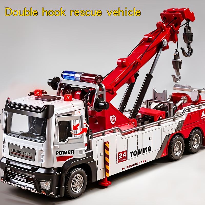 Heavy-Duty Rescue Tow Truck Toy with Retractable Tow Hook Realistic Sound Effects and Liftable Flatbed for Boys and Girls Ages 6 and Up Ideal Gift