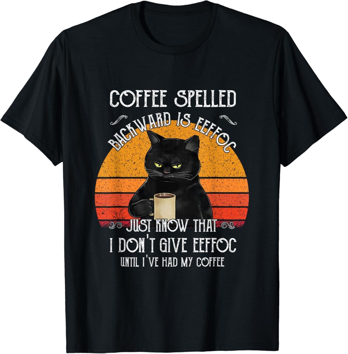 Funny Black Cat coffee spelled backwards is eeffoc Gift Unisex T-Shirt S разноцветный