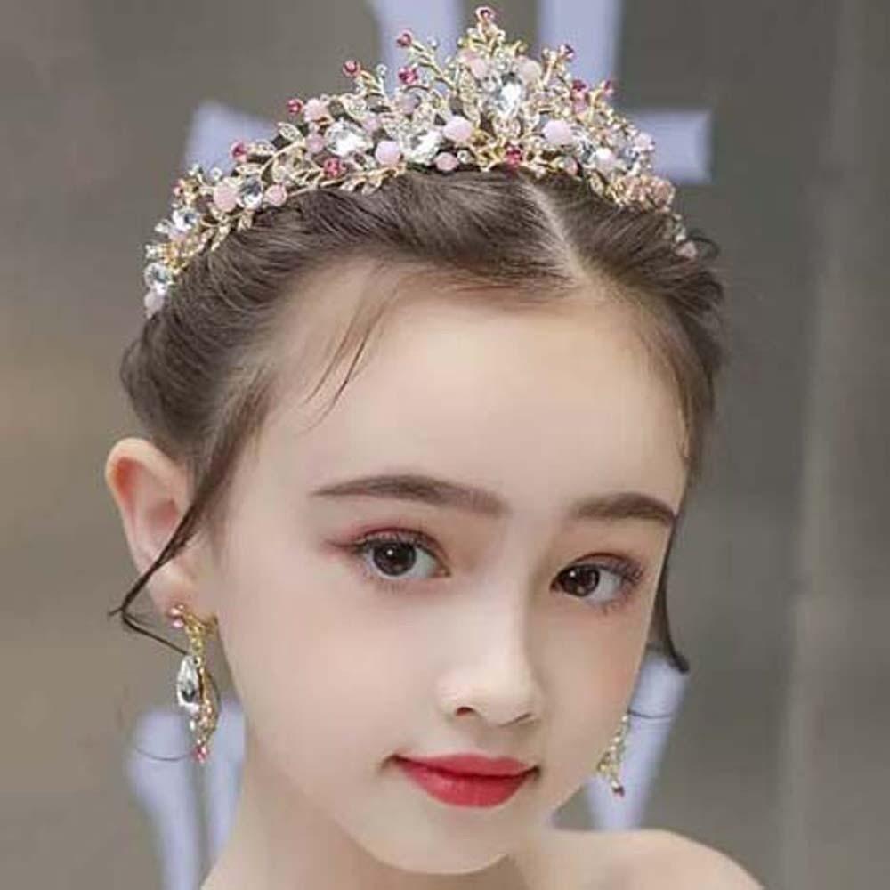 Vintage Pink Floral Crown Shiny Princess Rhinestone Tiara Luxury Crown Hair Accessory  Party