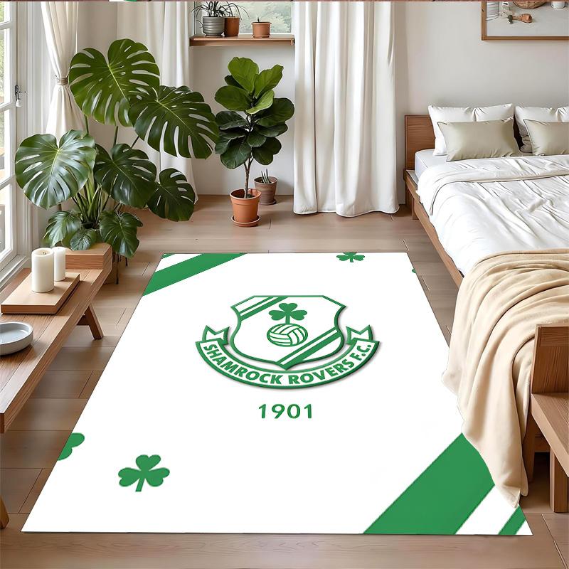Anti‑Slip Crystal Velvet Floor Rug, Shamrock Rovers Design Carpet for Indoor Living Bedroom Home Decoration