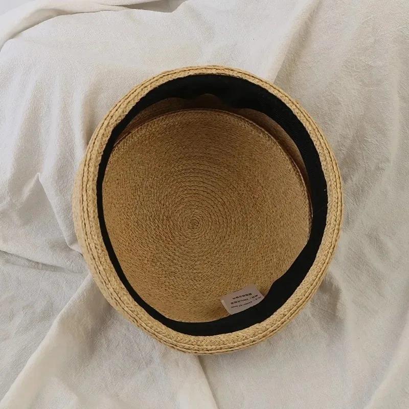 Summer Natural 100% Natural Raffia Berets For Women Circle Concave Top Pillbox Hat Church Derby Party Beach Hat Wheat Straw Hat