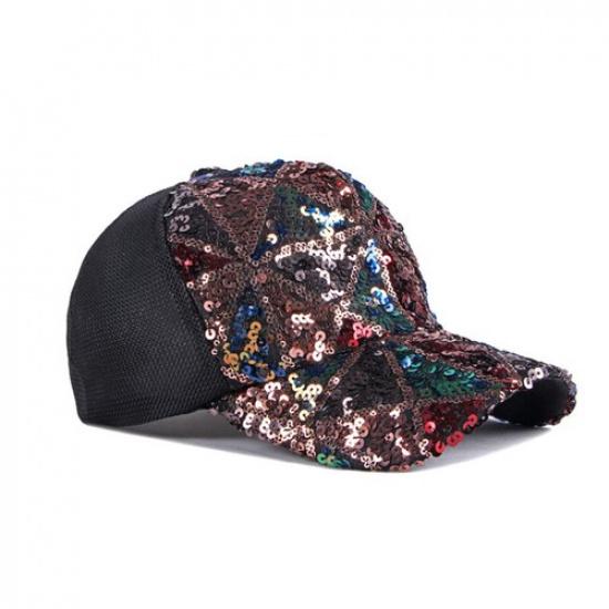 Women Adjustable Glitter Sequin Baseball Cap Sports Casual Mesh Sun Hat Summer