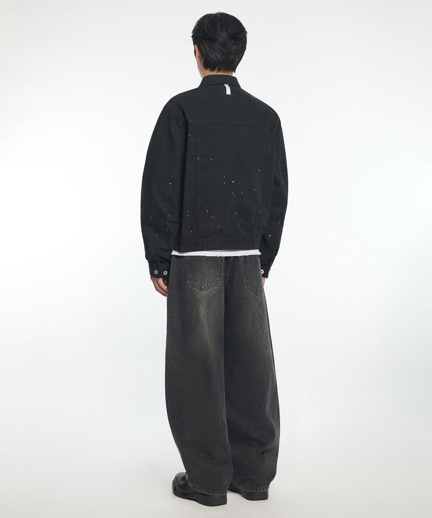 NOMANUAL Painted Trucker Jacket - Washed Black