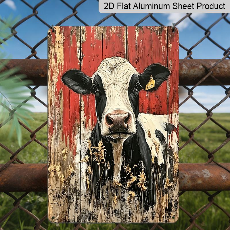 2D Flat, Holstein Cow Rustic Red Barn Aluminum Sign - Farmhouse Wall Decor, Farmhouse Kitchen & Dining Room, Rustic Living Room Wall, Country Farm 20*30cm