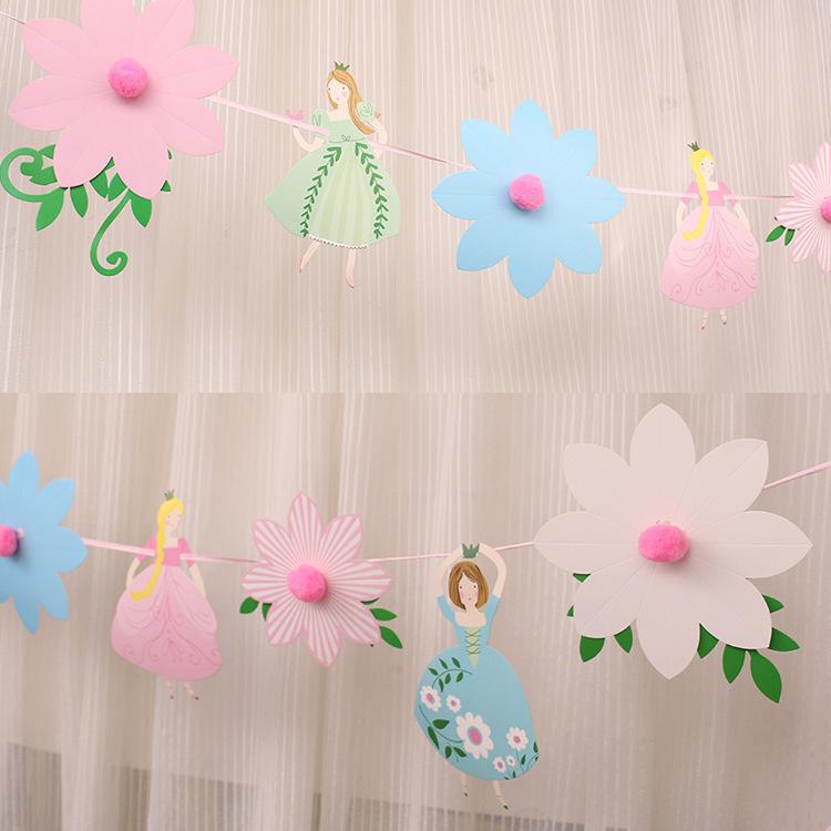 Girl Little Princess Birthday Party Background Decoration Little Fairy Pulling Flag Flower Pom Pom Ballet Girl Pulling Flower