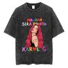 Fashion Karol G La Bichota Washed TShirt Aesthetic Hip Hop Men Women Short Sleeve Oversized Cotton Casual Tee Shirts Streetwear