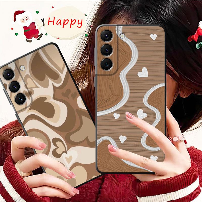 Pouzdro na telefon Samsung Galaxy S23 S22 S21 S20 Fe Ultra S10 S9 S8 Plus Note 20ultra 10plus Fashion Brown Love Wood Grain Texture