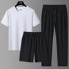 Herren Sommer Eis Seide Dreiteiliges Set: Rundhals-T-Shirt, Shorts und Lange Hosen Sportlich-Legeres Anzug
