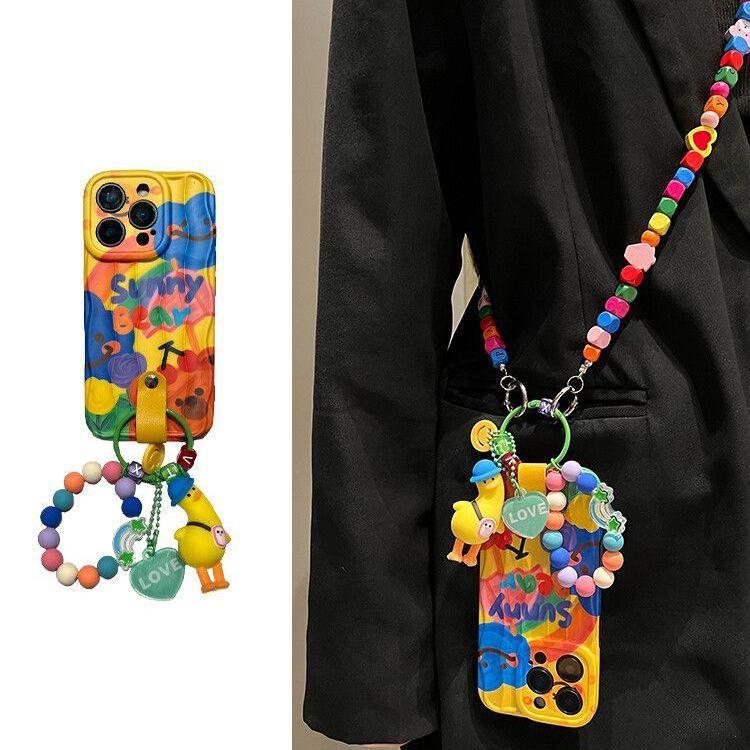 The Cute Crossbody Building Block Lanyard Is Suitable for The IPhone 16Promax Phone Case IPhone15 New Models 13 14 12 X