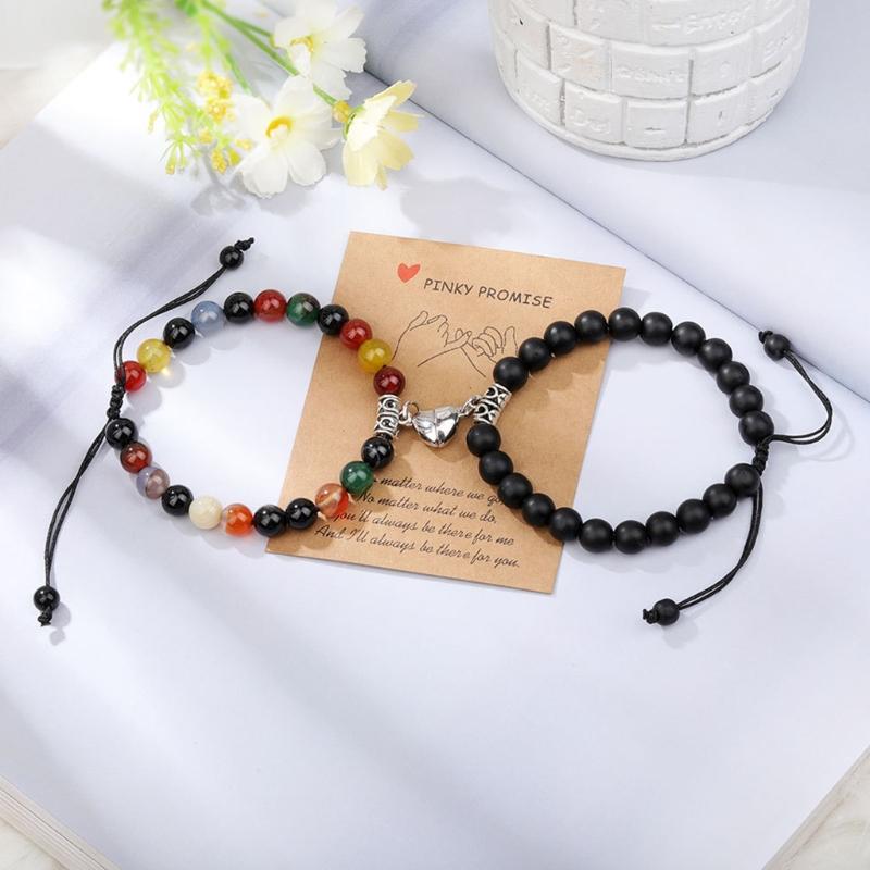 2 Pieces Natural Stone Beads Magnetic Bracelet Couple Connecting Bracelet Valentine's Day Gift for Couple Him and Her
