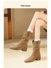 Martin Suede Petite Women's Hidden Heel Slouch Boots - New for Autumn/Winter 2025, High Heel Mid-Calf Short Boots