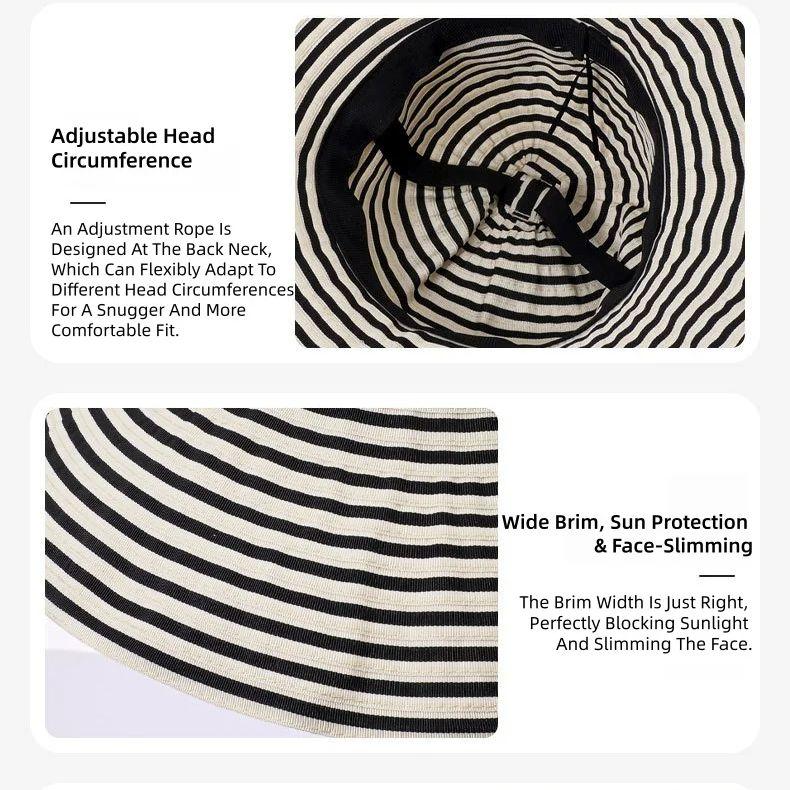 Striped Sunglasses Hat Versatile Sun Hat, Foldable, Summer Uv Protection, Wide-Brimmed Fisherman’S Hat Upf50+