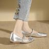 Mode Damen Lolita Kette Riemen Mary Janes Gemischte Farbe Gold/Silber Ballerinas mit flachem Absatz Quadratische Zehenpartie Slipper Alltag Barfußschuhe Damen