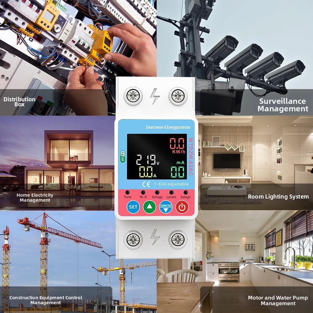 

Real Time WiFi Circuit Breaker for Single Phase with Power Consumption Tracking Voltage Current and Time Switch China Mainland