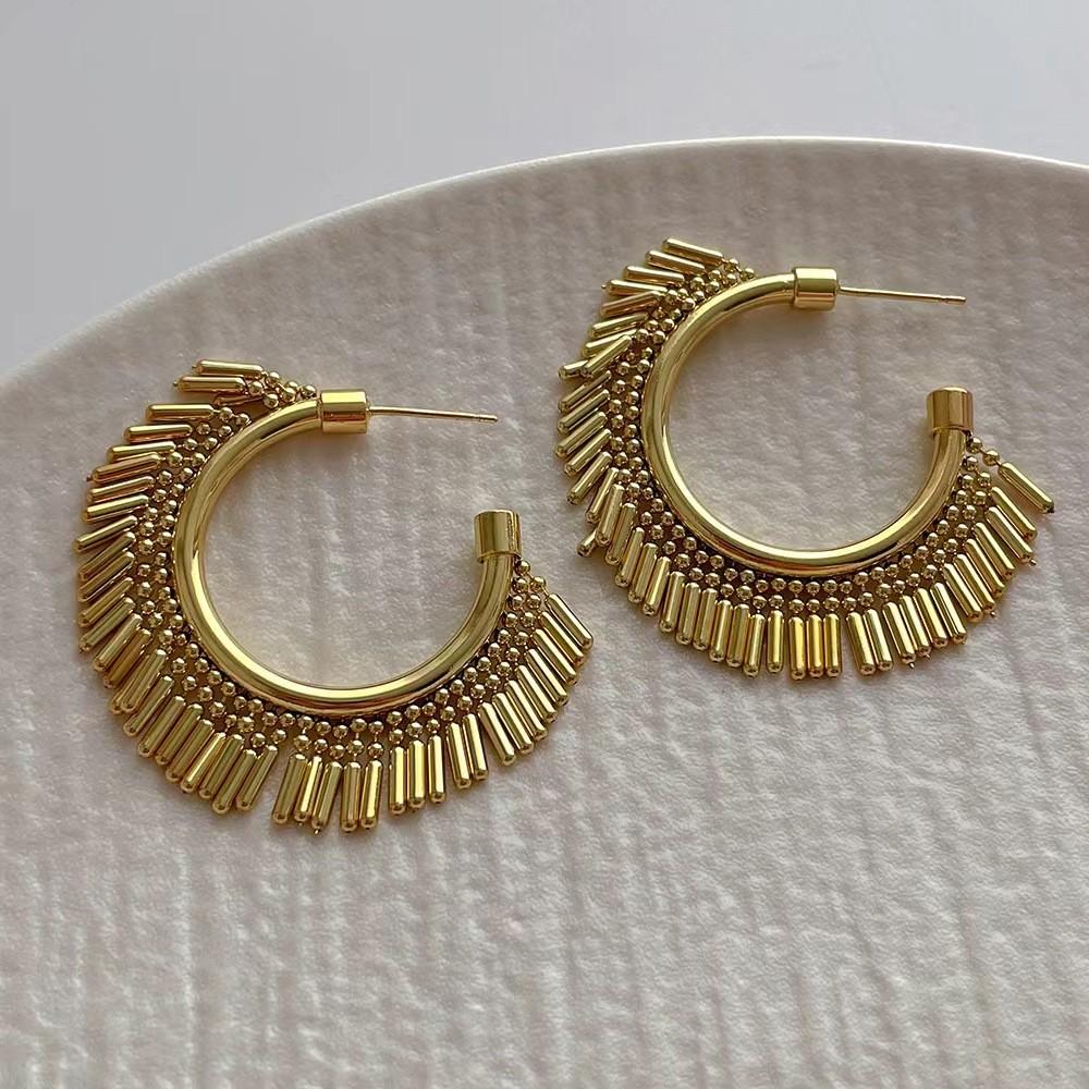 Multi Beads Flexible Tassel Hoop Earrings Plated Fringe Earrings French Statement Luxury Holiday Bohemian Jewelry PD1980