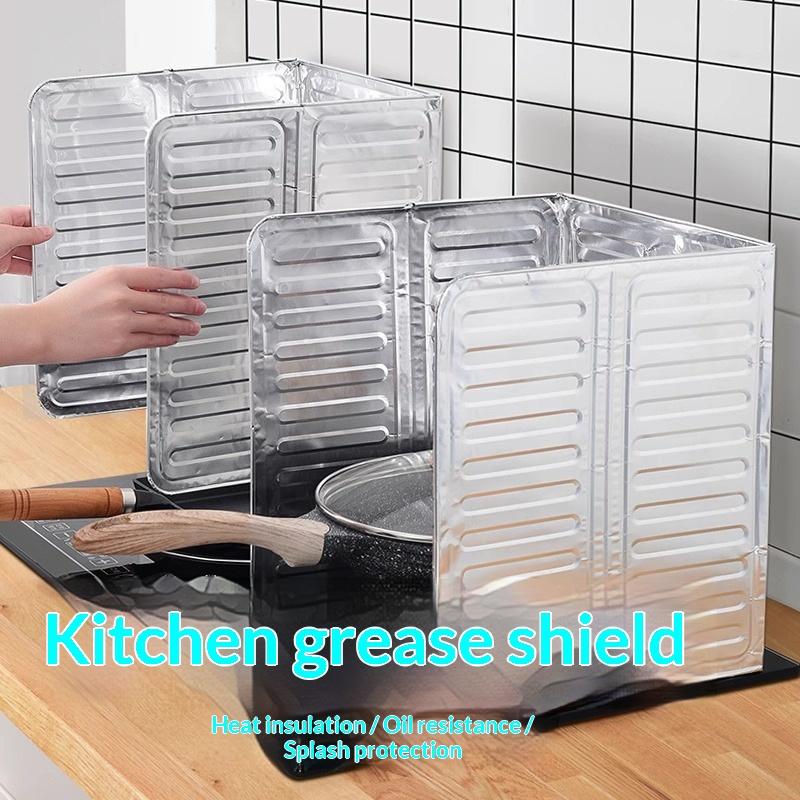 Gas Stove Foldable Aluminum Foil Anti-Splash Baffle, Heat Insulation Oil Splatter Guard With Overflow Protection For Kitchen Coo