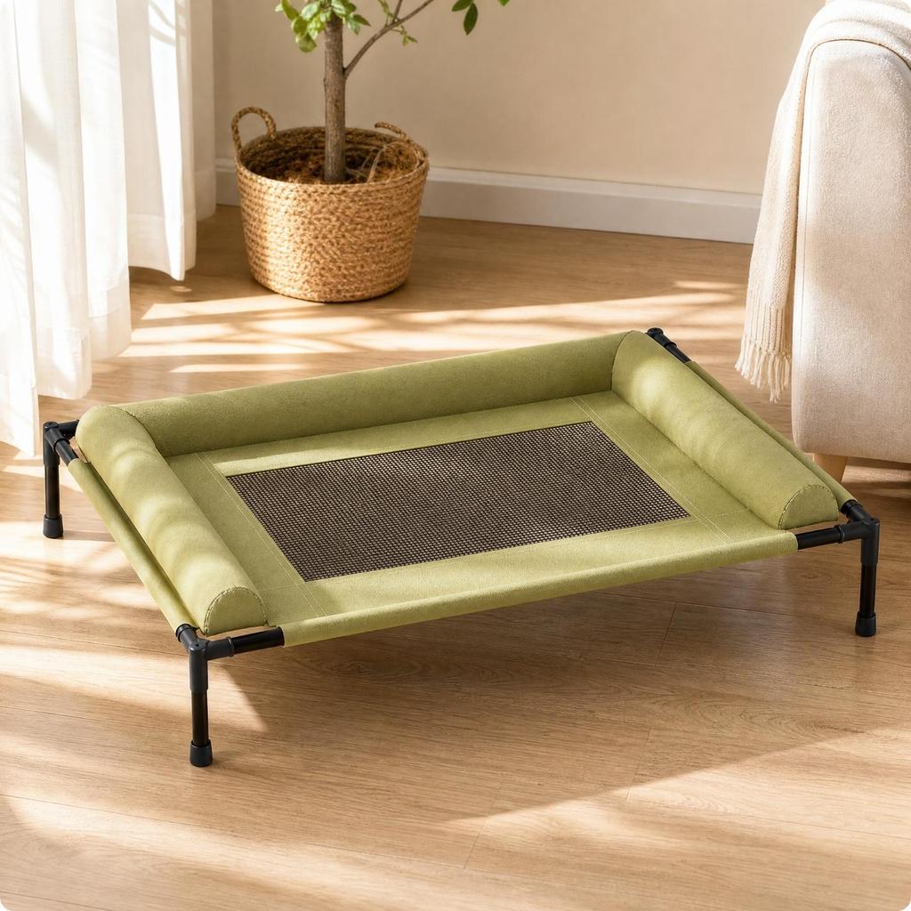 Detachable Elevated Pet Bed with Padded Bolsters Breathable Raised