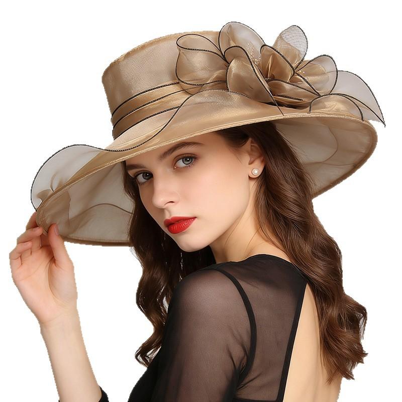 European and American sunscreen hats Eugen yarn big flower sun hat women British lady elegant French temperament sun hat