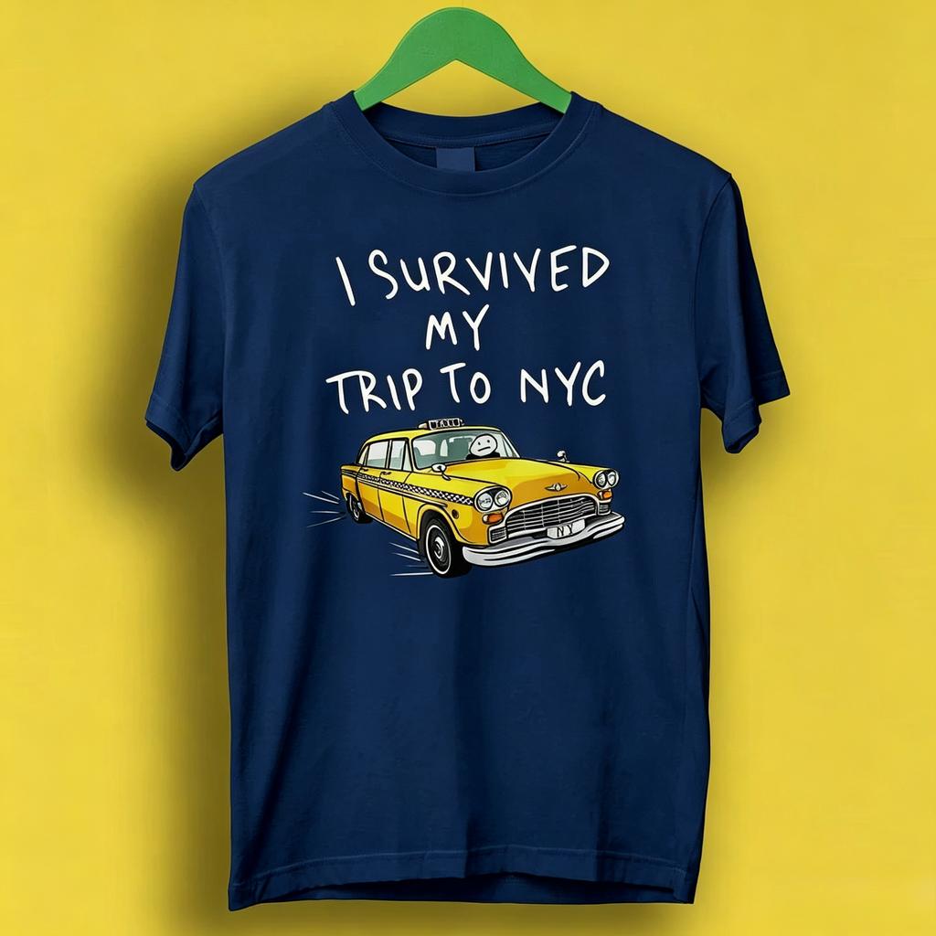 Przeżyłem Moją Podróż Do NYC Koszulka Miasto Nowy Jork Żółta Taksówka Mem Prezent Zabawny T-shirt Styl Unisex Gracz Kultowy Film Muzyka