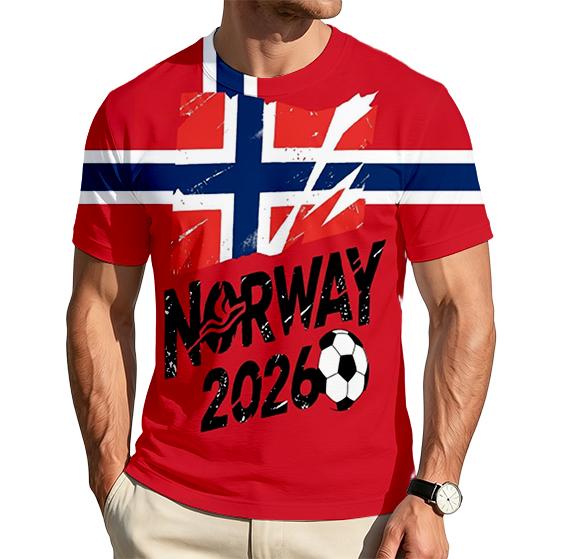 Men's Crew Neck Short Sleeve T-Shirt Norway 2026 Soccer Graphic Print Casual Fit Lightweight Tee for Everyday Wear