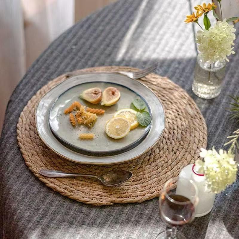6Pcs 12 Round Woven Rattan Placemats,Natural Hand-Woven Water Hyacinth Placemats,Farmhouse Weave Place Mats,Rustic Braided Wicker Table Mats (12inch