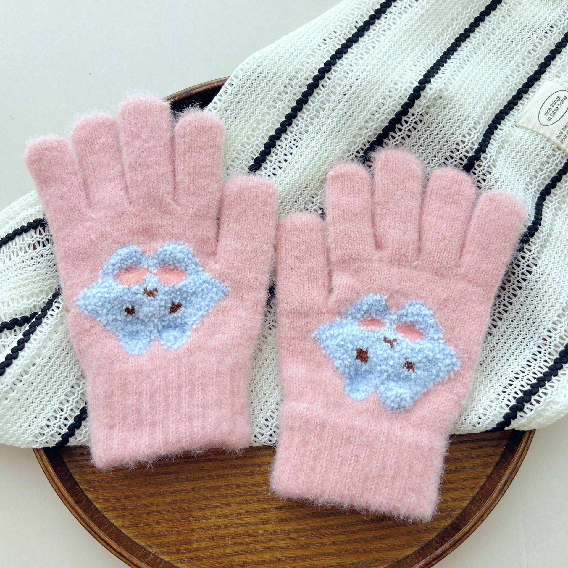 

Knitted Primary School Students Warm Winter Fashion Cute Plus Velvet for Boys and Girls To Prevent Cold Cartoon Fingers One size