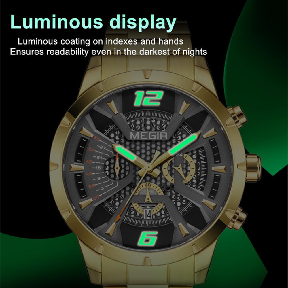 MEGIR Fashion Men's Watches Waterproof Stainless Steel Business Casual Wristwatch with Chronograph Male Clock Reloj Hombre 2221