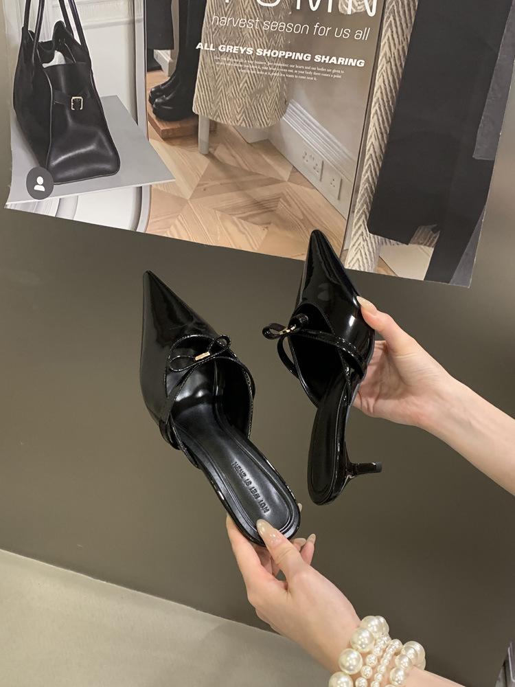 Women s Nude Pointed Toe Open Back Bowknot Spring French Style Sandals - Perfect for Daily Wear 35