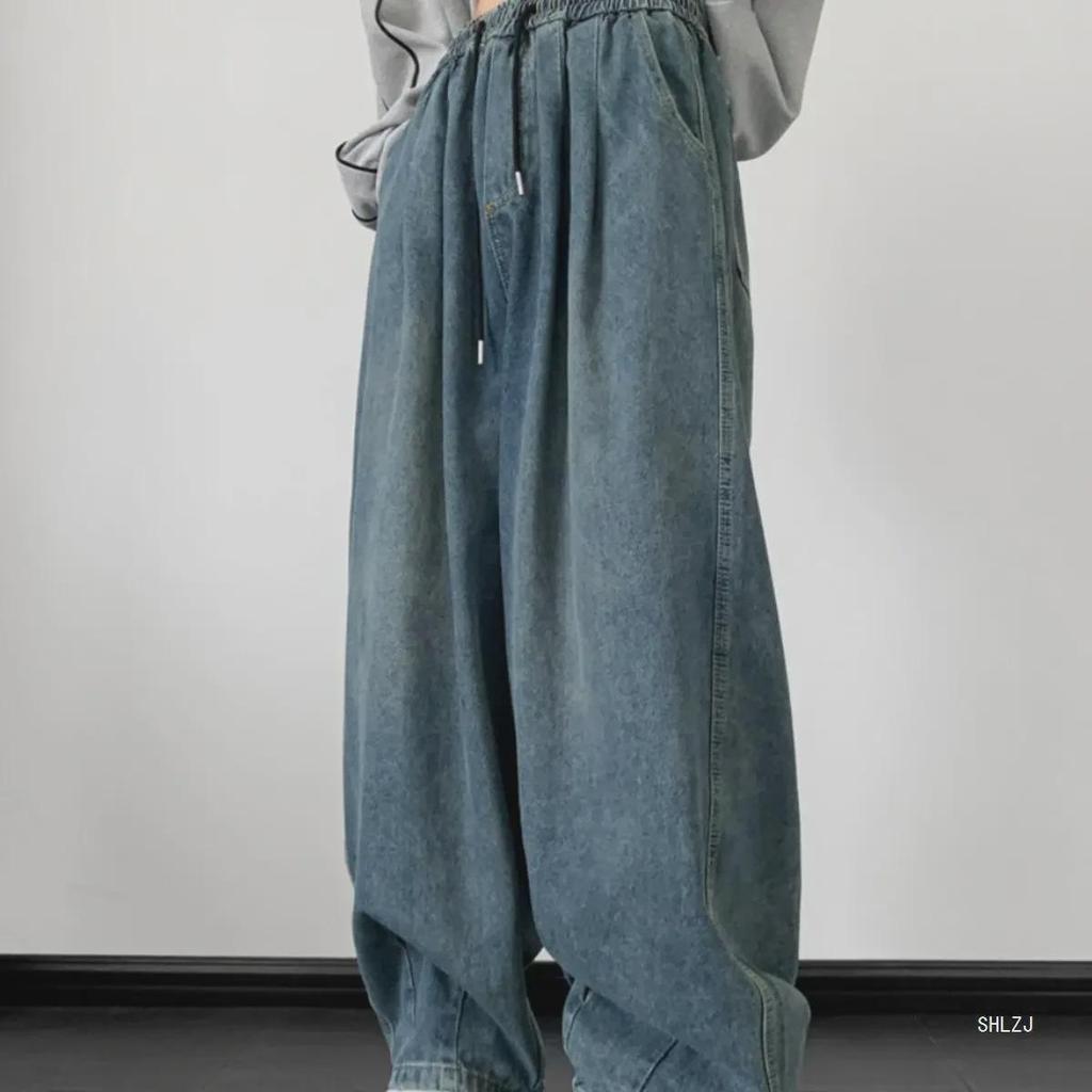 Men's Retro Washed Distressed Wide-Leg Jeans - American Trend