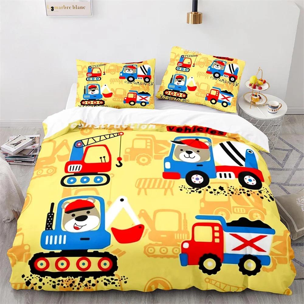 Excavator Duvet Cover Set King Queen Full Size Polyester Bedding Set Kids' Boys Girls Comforter Cover Engineering Vehicle