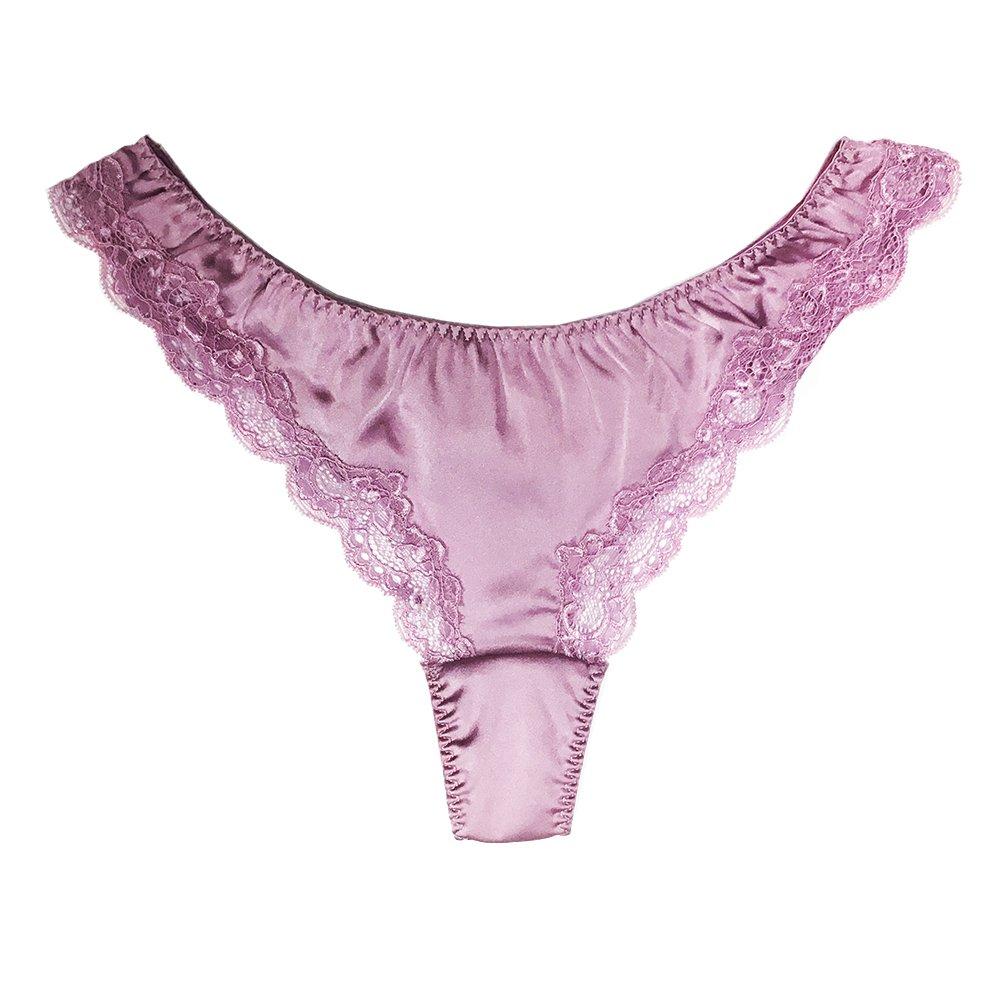 SilRiver Luxury Silk Satin Sexy Lace Panties XL Equivalent To Japanese Size Women's Lingerie, Panties, T-Back (Light Purple, - 2XL)