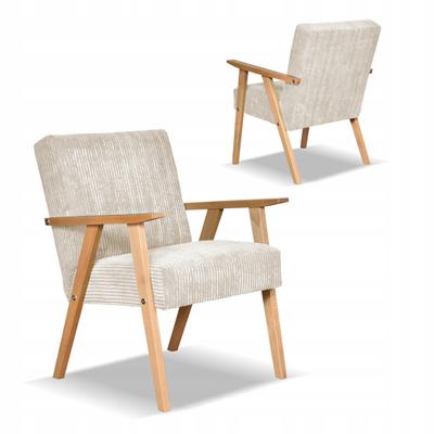 Armchair In PRL Retro Vintage Style SOLER Family Furniture Beige Corduroy Anafi