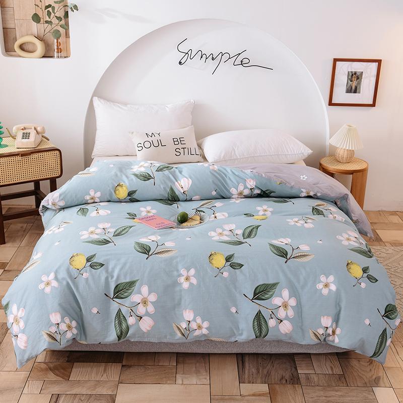 Yellow Tulip Duvet Cover 1Pcs Purple Flowers Pattern 100% Cotton Zipper Quilt Cover Skin-friendly Comfortable Queen Size Bedding
