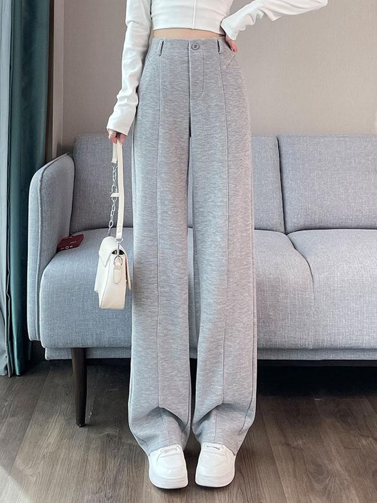Thicke Loose High Waist Wide Leg Pants Winter Warm Solid Elegant Straight Pantalones Trousers Office Lady Casual Sweatpants New
