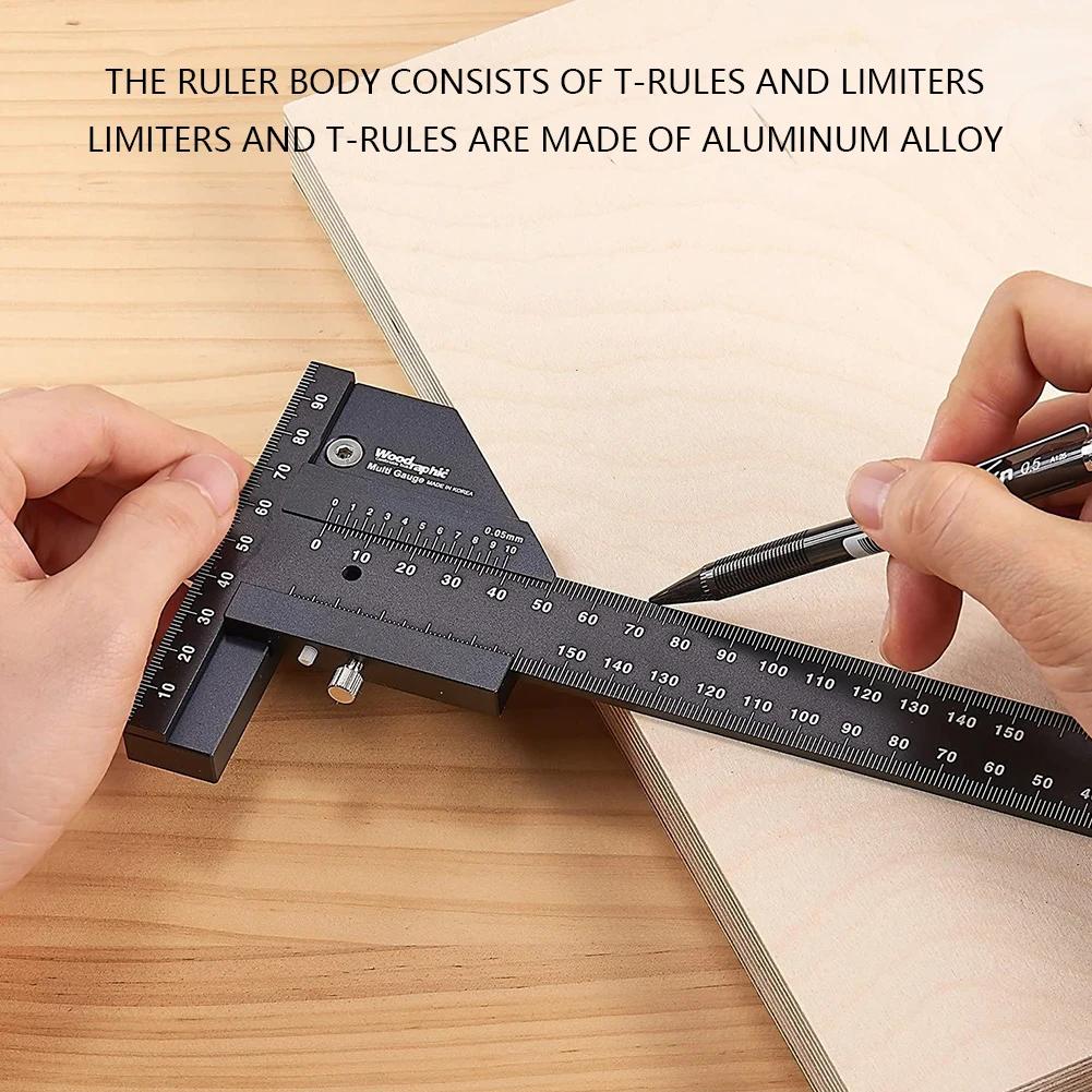 Woodworking Tool T Ruler Sliding Gauge Aluminum Alloy Scribe Ruler Depth Gauge T-Square Scribing Measuring Tools Marking Gauge