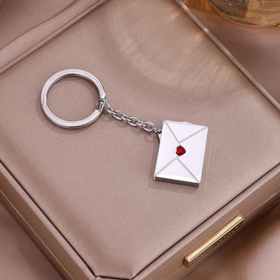 Stainless Steel Envelope Pendant Necklace for Women with Keychain Heart Shaped Locket Jewelry Gift
