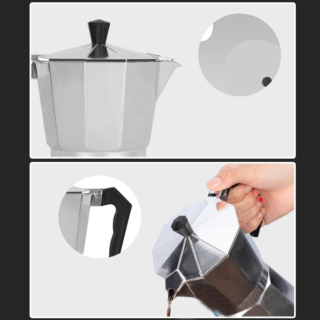 Moka Pot Italian Stovetop Coffee Maker Aluminum Alloy European Style Octagonal Utensil6 Cup 300ml
