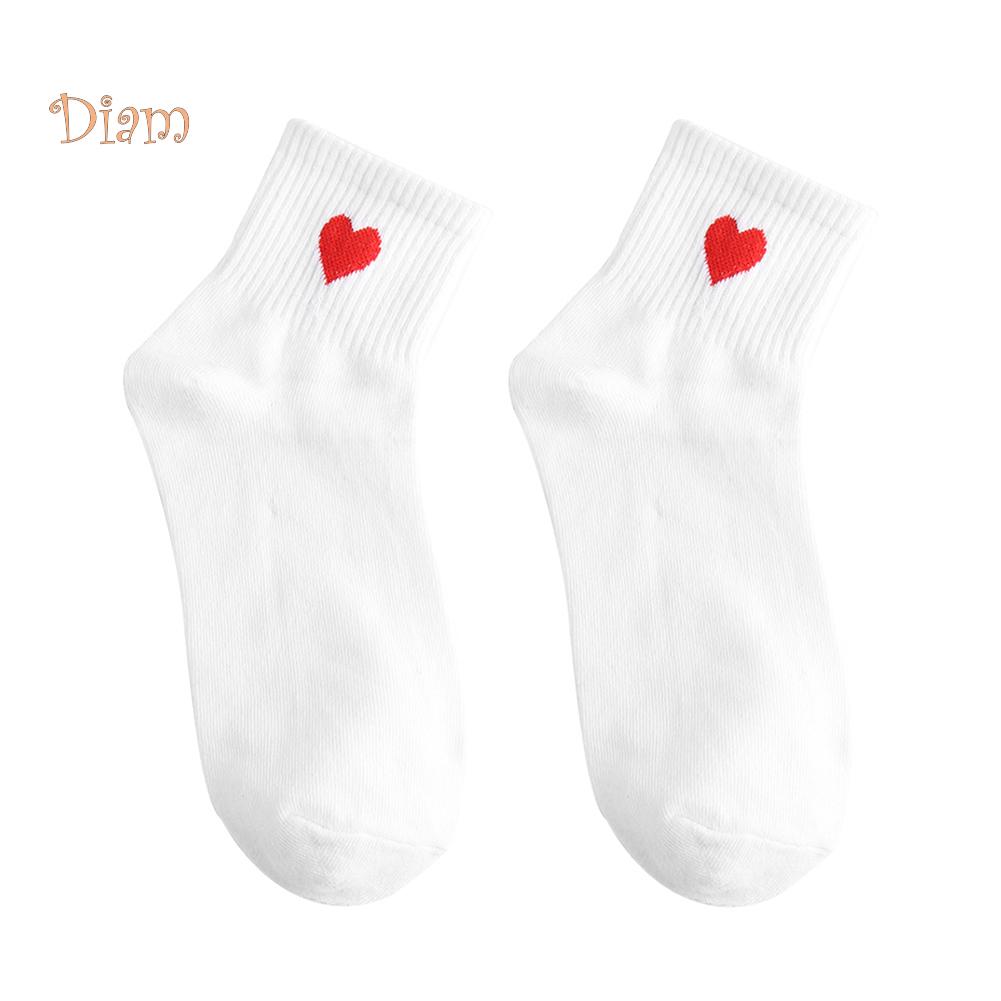 TOPMART Women Solid Color Love Heart Breathable Cotton Elastic Middle Tube Socks