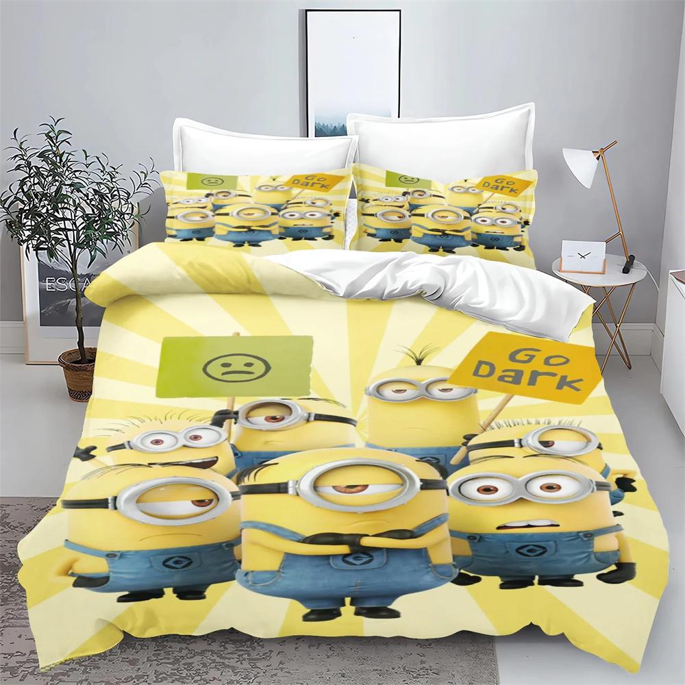 Gru-Mark M-Minions Bedding Set Cartoon Anime Set Adult Kid Bedroom Duvet Cover Sets 3D Print Kawaii Anime Home Textileextile