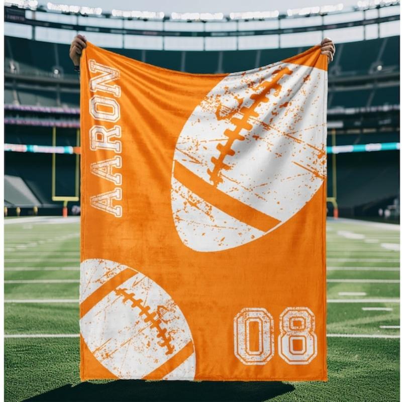 

Custom Football Print Name Blanket Personalized Flannel Blanket Home Decor Sofa Blanket Kid Blanket Ball Sports Birthday Gifts 75x100cm
