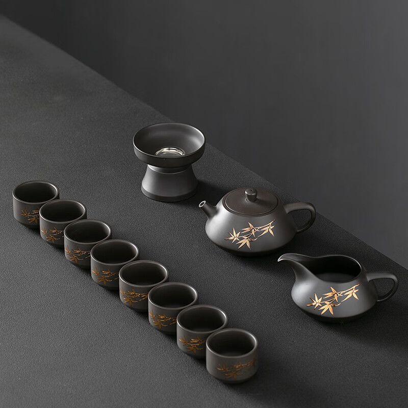 Zisha Kung Fu Tea Set with Gilded Design