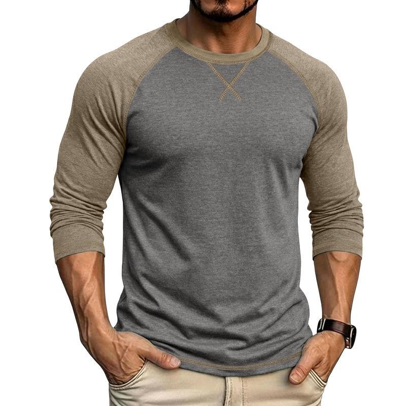 Men's T-Shirts Long Sleeve O-Neck Pactwork Casual Spring Autumn Tees Tops Fashion Mens Clothing