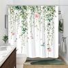 1 Floral Shower Curtain - Cascading green vines, pink roses, butterflies and birds, polyester, machine washable, with hooks