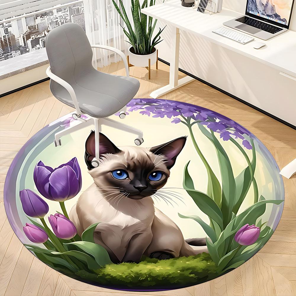 1pc Cat Bubble Office Round Rug, Carpet for Office, Gaming, Lightweight Round Floor Mat yy260208085