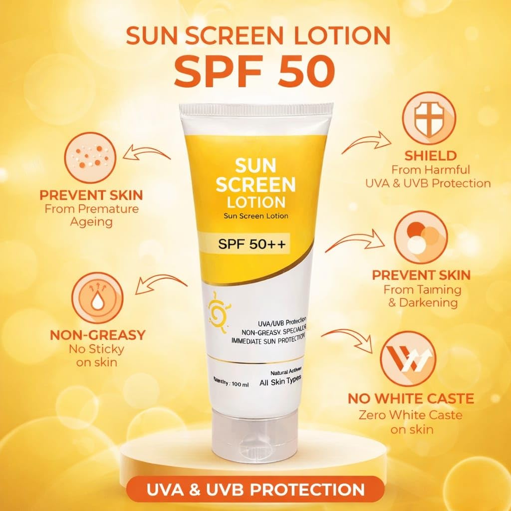 Sunscreen Lotion SPF 50++, UVA/UVB Protection, Lightweight and Non-Sticky, for Face and Body, Daily Use, 100ml, for Men and Women,(pack of 1)