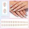 Iridescent Powder Blue Aurora Cat Eye Press-On Nails (32 Pieces) - Almond-Shaped, Skin-Brightening, Detachable.