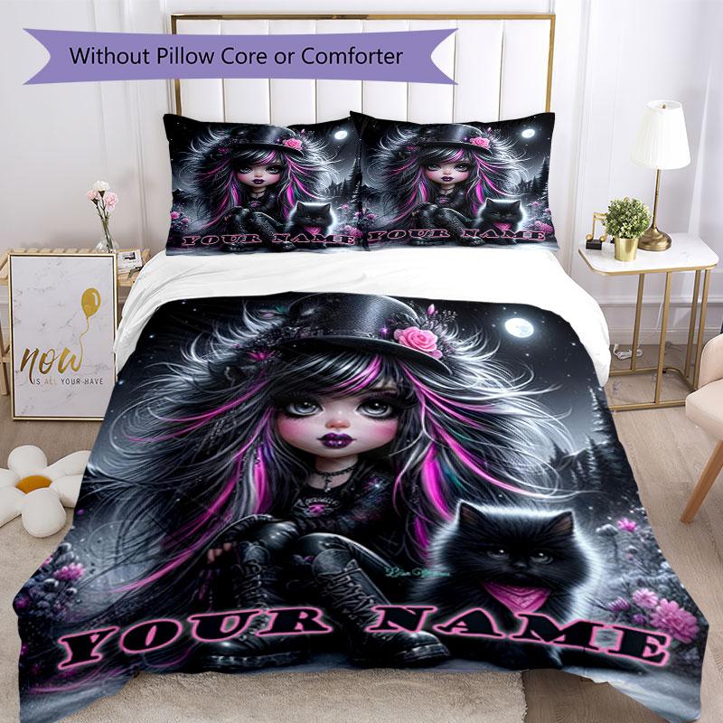 3pcs Custom Name Fantasy Night Elegance Bedding Set Printed Bedding Set Duvet Cover Closure Includes 1 Duvet Cover & 2 Pillowcases Bedroom Decor